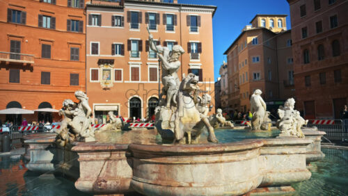 Video - Rome, Italy - February 13, 2024: The Fountain of Neptune located at the northern end of Navona square in sunlight