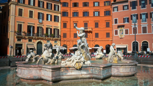 Video - Rome, Italy - February 13, 2024: The Fountain of Neptune located at the northern end of Navona square in sunlight