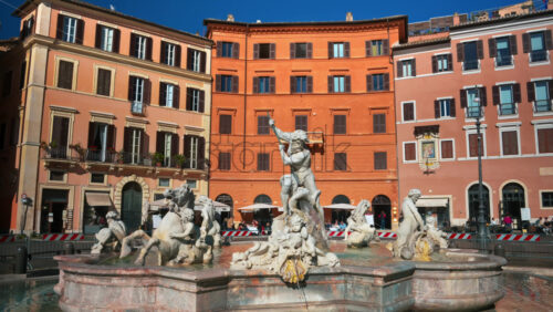 Video - Rome, Italy - February 13, 2024: The Fountain of Neptune located at the northern end of Navona square in sunlight