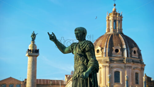 Video - Rome, Italy - February 15, 2024: Statue of Trajan, Statua di Traiano, Via dei Fori Imperiali