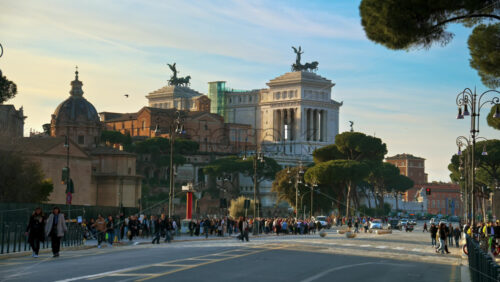 Video - City street view of Monument to Victor Emmanuel II, Rome, Italy