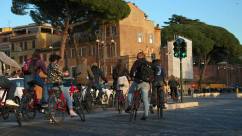 Video - Rome, Italy - February 15, 2024: People cycling on the streets of Rome