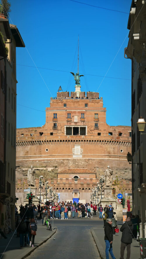 Video - Rome, Italy - February 15, 2024: Front view of the Castel Sant'Angelo from the street. Vertical