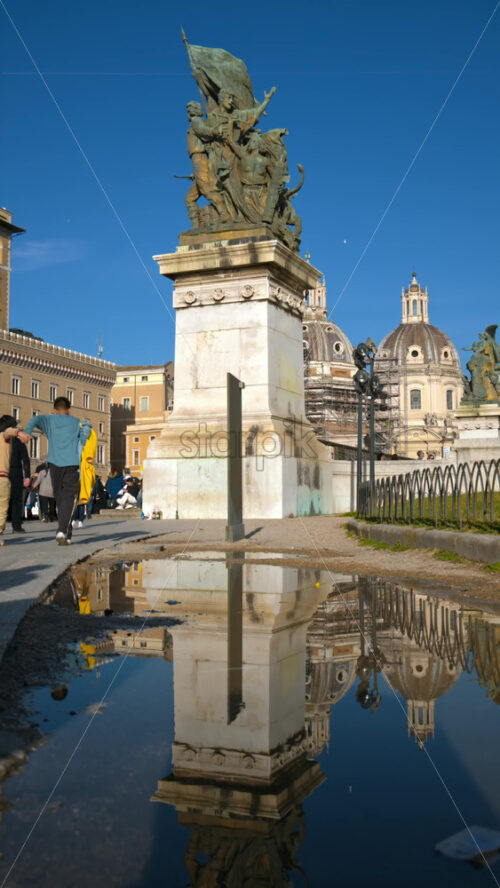Video - Rome, Italy - February 15, 2024: Vittoriano monument 'Action' (call to arms) bronze group on top of Altar of the Fatherland. Vertical