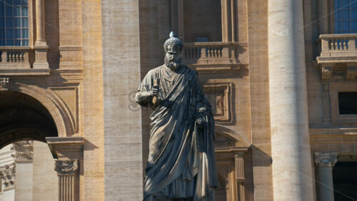 Video - Rome, Italy - February 15, 2024: Statue of Founder Saint across the Saint Peter's Basilica