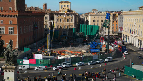 Video - Piazza Venezia, view from Vittoriano Panorama of Rome. Italian flags.