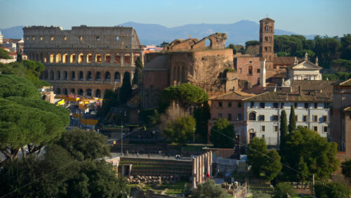 Video - Distant view of the Colosseum with city view in the background, Rome, Italy