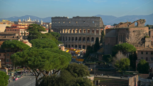 Video - Distant view of the Colosseum with city view in the background, Rome, Italy