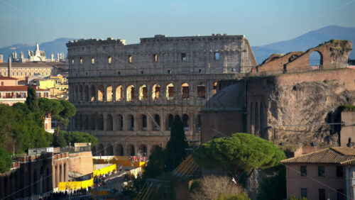 Video - Distant view of the Colosseum with city view in the background, Rome, Italy