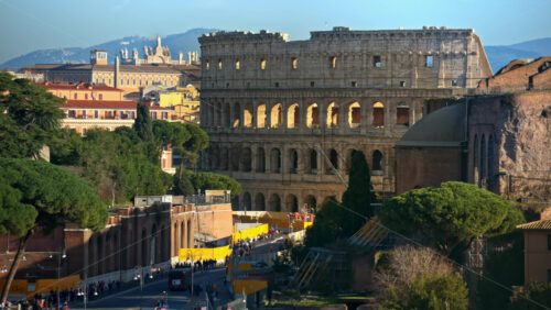 Video - Distant view of the Colosseum with city view in the background, Rome, Italy