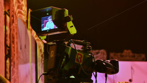 Video - Professional camera filming on the backstage of a TV set