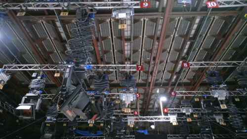 Video - Studio lights equipment on the ceiling of a TV set