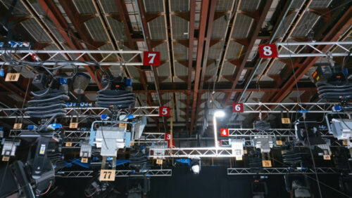 Video - Studio lights equipment on the ceiling of a TV set