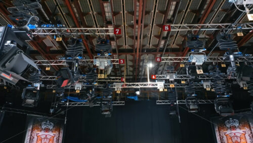 Video - Studio lights equipment on the ceiling of a TV set