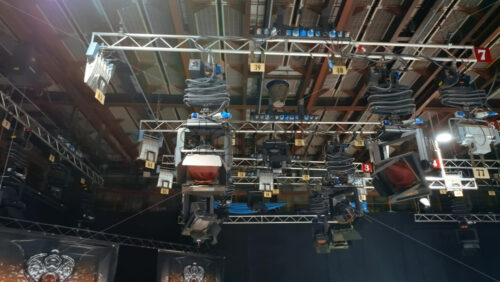 Video - Studio lights equipment on the ceiling of a TV set