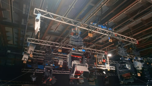 Video - Studio lights equipment on the ceiling of a TV set