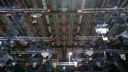 Video - Studio lights equipment on the ceiling of a TV set