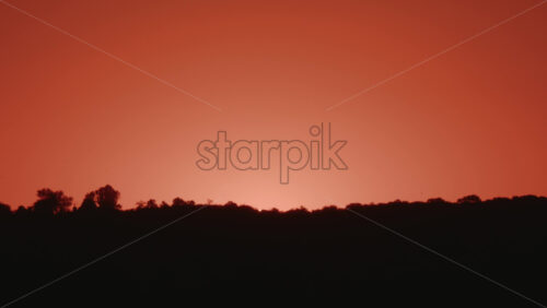 Video - Stunning sunset with the sun descending behind the hills and a bird flying across the orange sky