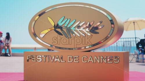 Video - Cannes, France - May 13, 2025: Close up of the Cannes Film Festival golden sign
