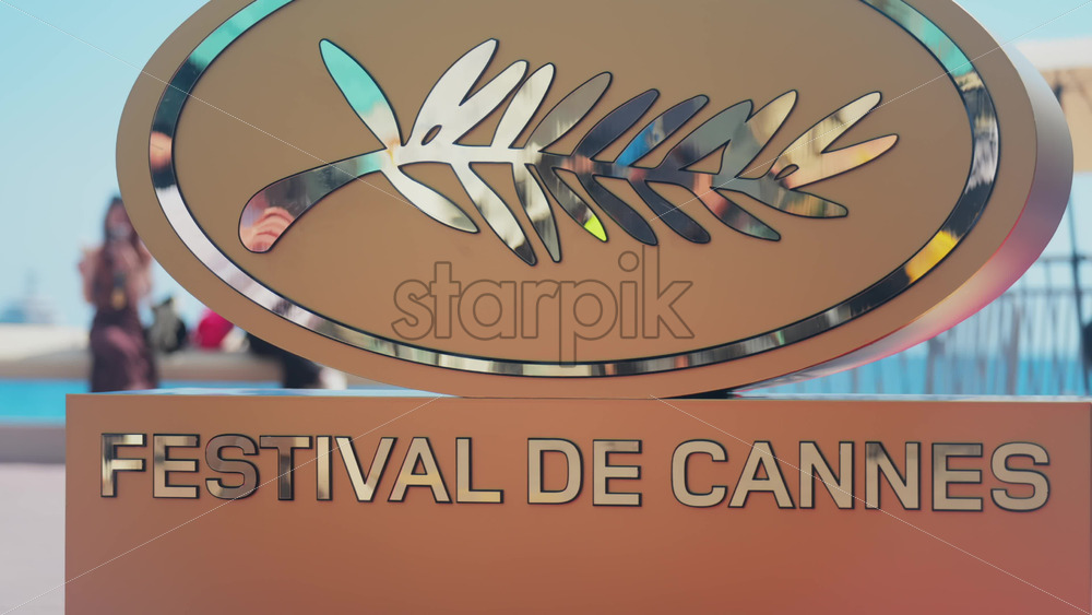Video - Cannes, France - May 13, 2025: Close up of the Cannes Film Festival golden sign