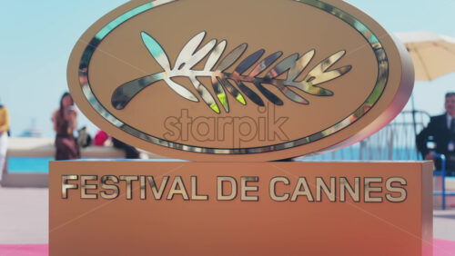 Video - Cannes, France - May 13, 2025: Close up of the Cannes Film Festival golden sign