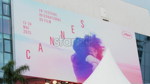Video - Cannes, France - May 13, 2025: The poster at entrance of Cannes Film Festival