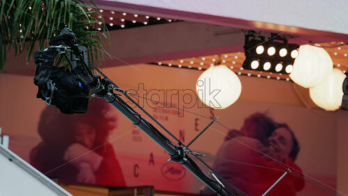Video - Cannes, France - May 13, 2025: Professional camera moving and filming at the Cannes Film Festival