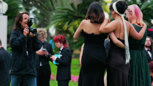 Video - Cannes, France - May 13, 2025: People taking pictures in the Palace of Festivals gardens at the Cannes Film Festival