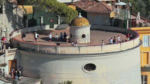 Video - Nice, France - September 5, 2025: Aerial drone view of Tour Bellanda viewpoint with tourists enjoying panoramic views over Nice