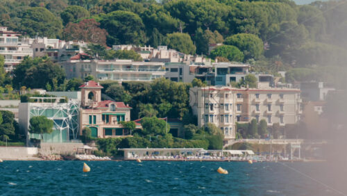Video - Panoramic view of modern villas and luxury hotels by the sea in Cannes, France