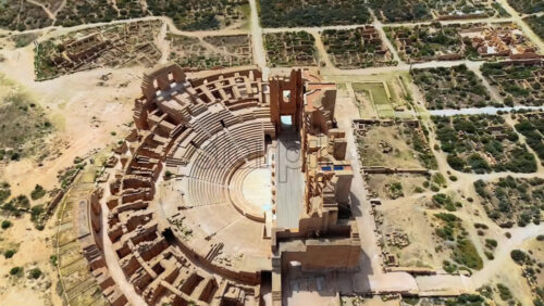Video – Aerial drone view of the Roman Theatre of Sabratha, one of Libya’s most iconic archaeological sites - Starpik Stock