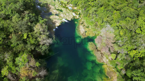 Video - Aerial drone view of a river with emerald-green water cutting through a dense tropical forest