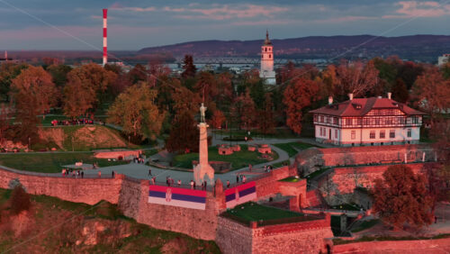 Video – Aerial drone view of The Victo statue at Kalemegdan Fortress in Belgrade, Serbia - Starpik Stock