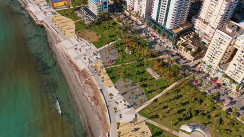Video - Aerial drone view of the redesigned Lungomare waterfront promenade in Durres, Albania