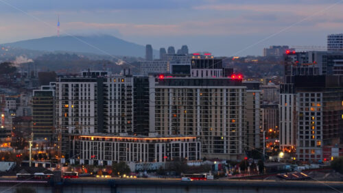 Video - Aerial drone view of the contemporary residential towers of New Belgrade at sunrise