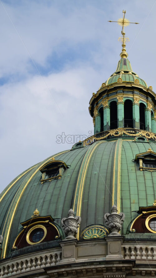 Video - Ornate copper dome of Frederik's Church, The Marble Church, against a cloudy sky. Copenhagen, Denmark