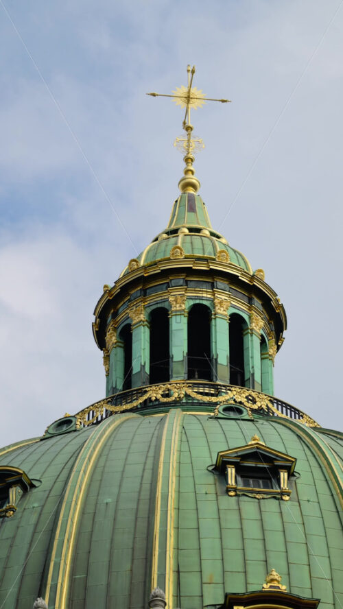 Video - Ornate copper dome of Frederik's Church, The Marble Church, against a cloudy sky. Copenhagen, Denmark