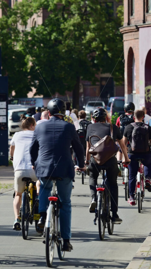 Video - Copenhagen, Denmark - August 7, 2025: People riding bicycles on a busy street, promoting eco friendly urban transport