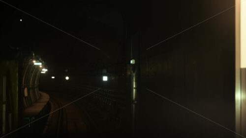 Video - Copenhagen, Denmark - August 4, 2025: Subway tunnel showing abstract light reflections on vertical translucent panels along the tracks