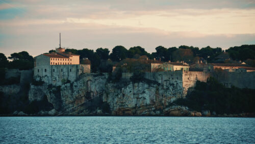 Video - View of calm Mediterranean water in front of the historic Fort Carre in Antibes