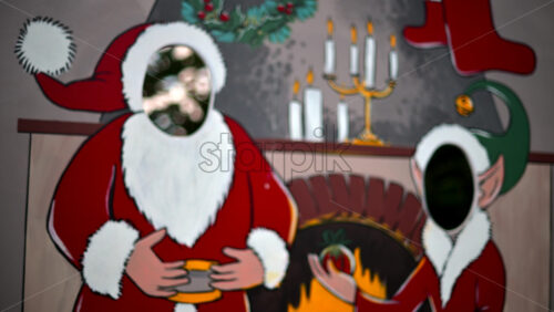 Video - Festive Christmas stand-in board featuring Santa Claus and an elf with face cut outs