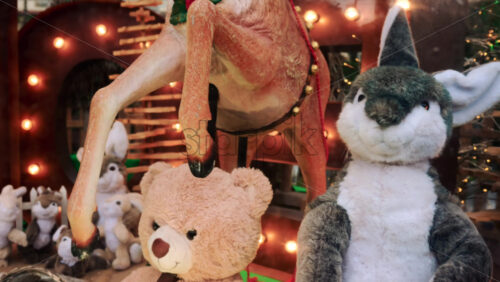 Video - A closer view of a plush rabbit toy in shop window display