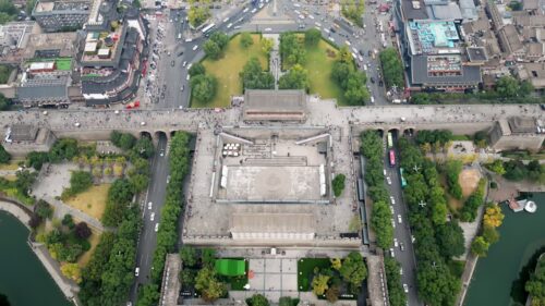 Video - Aerial drone view of Xi'an City Wall and Yongning Gate, Xi'an, Shaanxi Province, China