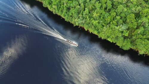 Video - Aerial drone view of tourist boats sailing between limestone karst islands in Ha Long Bay, one of Vietnam's most famous natural landscapes