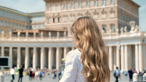 Video - Blonde woman in Vatican city video cinematic footage